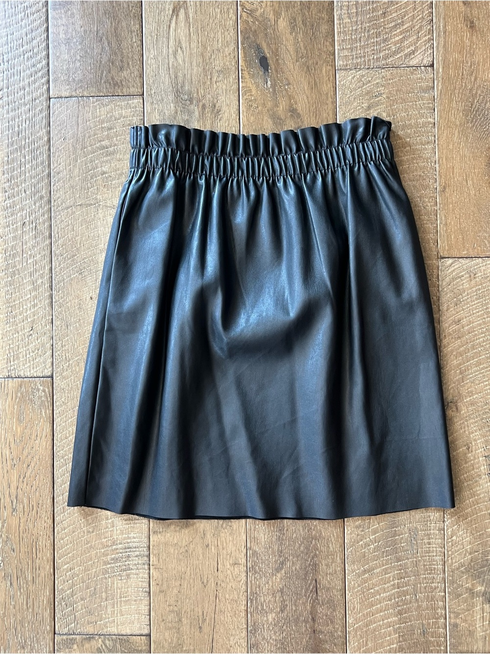 Dex Black Faux Leather Mini Skirt with Elastic Waist